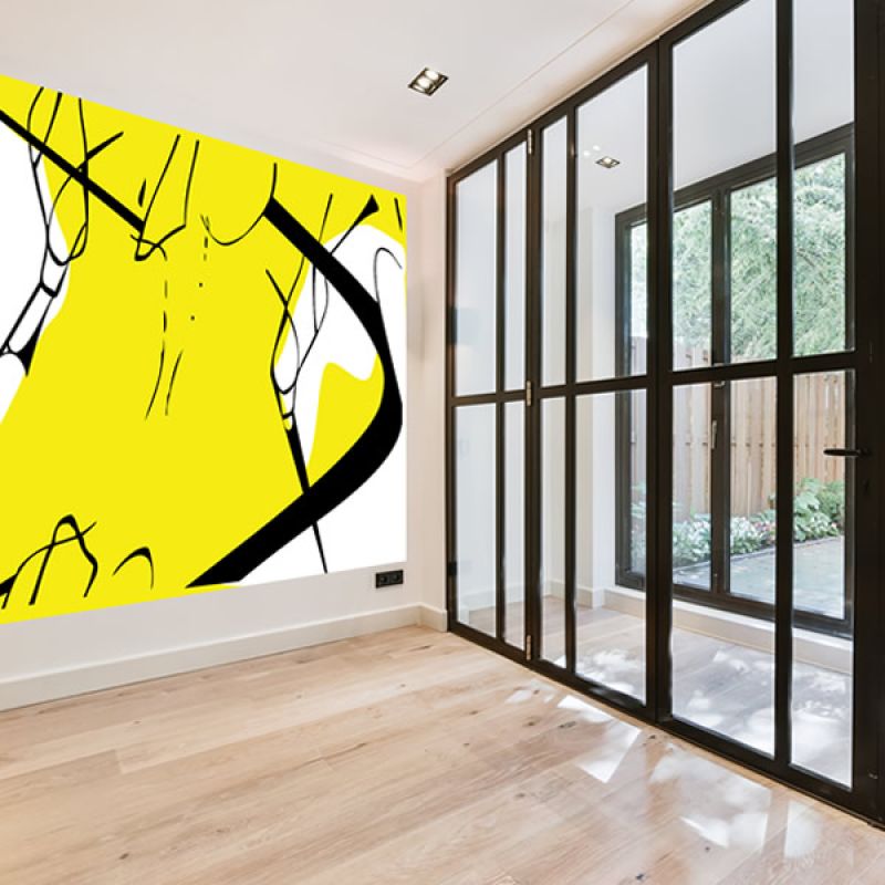 Moderne kunst op diamantglas in combinatie met staal geeft een industriële uitstraling
