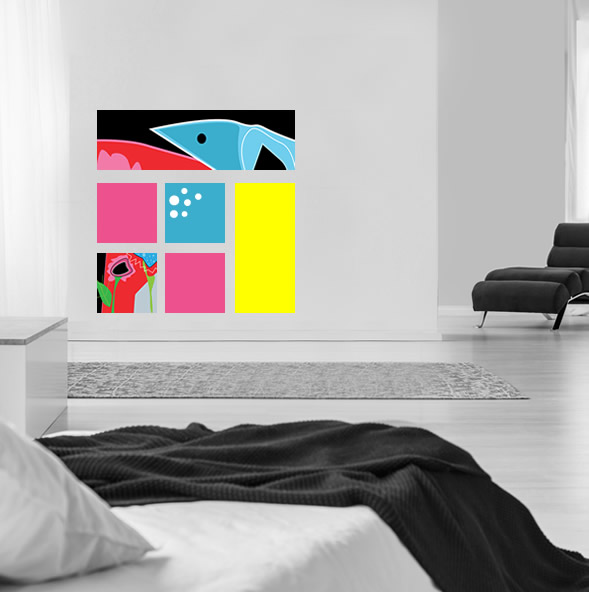 Kleurrijk decoratief zesluik in popart stijl