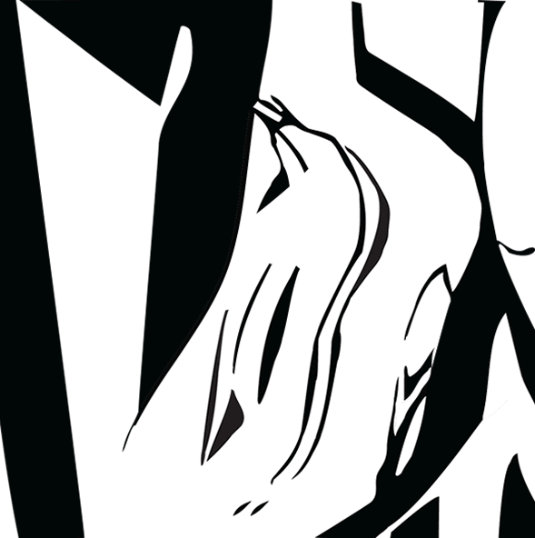 Minimalistisch zwart-wit kunstwerk van een smekende hand, grafisch weergegeven met expressieve lijnen en sterke contrasten.