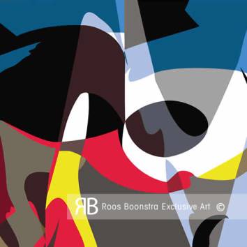 Thumbnail Expressieve abstracte compositie van briljante kleuren op geometrische achtergrond, moderne kunst voor interieur en collectie.