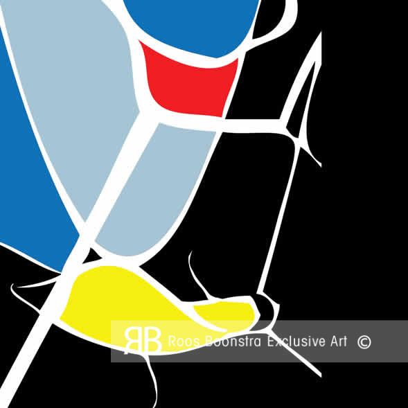 Detail uit kunstwerk met blauwe, rode en gele organische vormen die verwijzen naar cellen en virale structuren, krachtig en expressief.
Plexiglas.