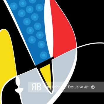 Thumbnail Kleurrijk detail uit de serie acrylaat, met dynamische patronen en contrasterende kleuren op een zwarte achtergrond.