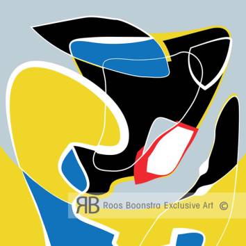 Abstract schilderij geïnspireerd op De Schreeuw van Munch, met krachtige zwarte, gele en rode kleurvlakken en expressieve lijnen.

