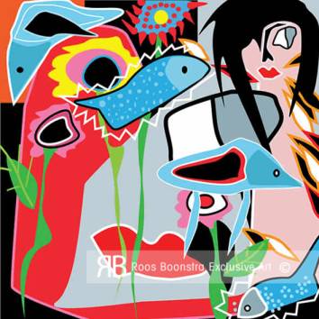 Thumbnail Briljante, volle kleuren, vissen, zeemeermin, onderwater wereld. Fine-art kwaliteit, diamantglas.