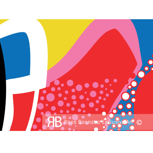 Briljante kleuren in dit detail uit een ruimtelijk kleurrijk schilderij op plexiglas.