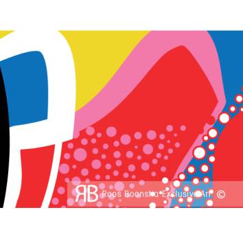 Thumbnail Briljante kleuren in dit detail uit een ruimtelijk kleurrijk schilderij op plexiglas.