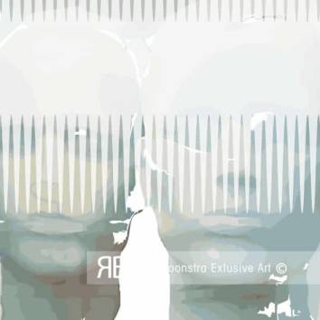 Thumbnail Groen schilderij met etalagepoppen op hoogwaardig acrylaat.
Abstract schilderij met dubbele gezichten achter transparante verticale lijnen, ingetogen kleuren en moderne compositie, gevangenschap uitbeeldend.