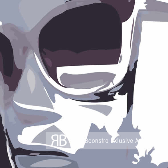 Detail van een schilderij op plexglas.
Abstract schilderij van twee zussen in paars/grijstinten met vloeiende lijnen en moderne compositie, in popart stijl.