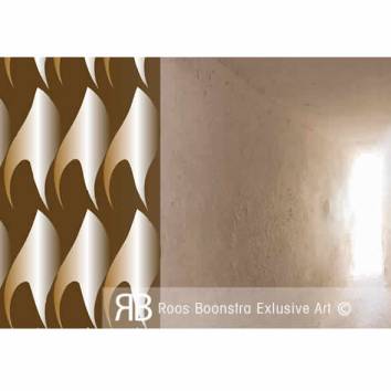 Thumbnail Detail fineart schilderij met grafisch patroon van hoge hakken, warme tinten en lichte steeg, moderne kunstcompositie.