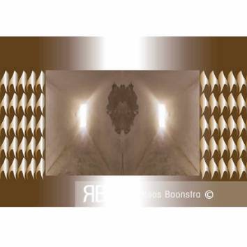 Thumbnail Fineart schilderij met abstracte tunnel, warme tinten en herhaling van hoge hakken vormen, moderne kunstcompositie.