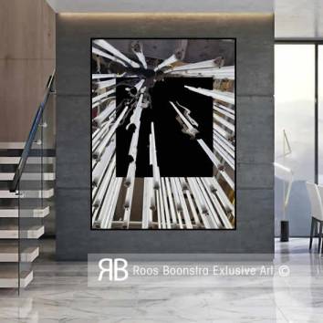 Thumbnail Moderne kunstinstallatie met witte lampen in perspectief, minimalistisch en industrieel kunstwerk. Past perfect in een modern interieur.