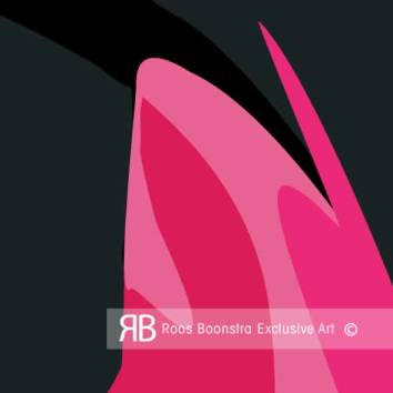 Thumbnail Close-up van moderne art deco bloemencompositie met geometrische vormen en krachtige kleuren, schilderij van tulpen 