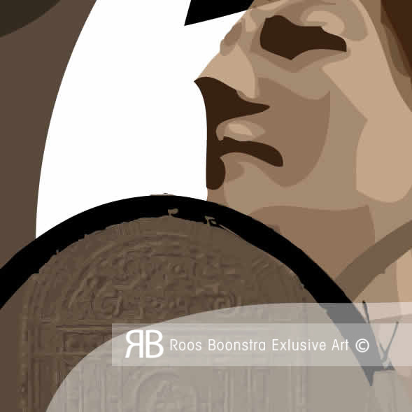 Schilderij met gestileerde kerkinterieur bogen, spel van licht en schaduw, hedendaagse fine-art stijl