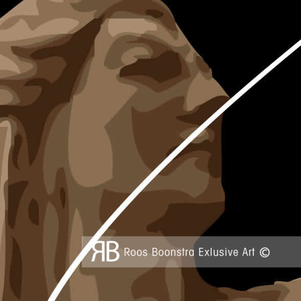 Detail van een oud standbeeld in een schilderij op glas