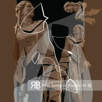 Thumbnail Schilderij met oude Madonna beelden in deze moderne tijd