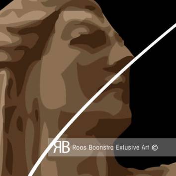 Thumbnail Detail van een oud standbeeld in een schilderij op glas