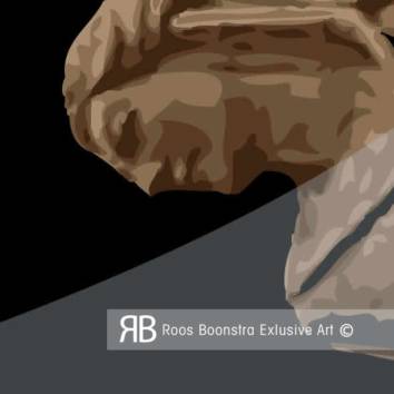 Thumbnail Detail van een oud standbeeld in een schilderij op gehard glas