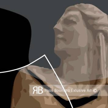 Thumbnail Detail van een oud beeld in een schilderij op echt glas