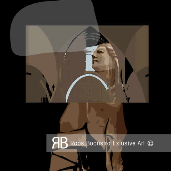 Eigentijdse kunst met verwijzingen naar antieke architectuur, abstracte lijnen en warme kleuren, Sagres inspiratie