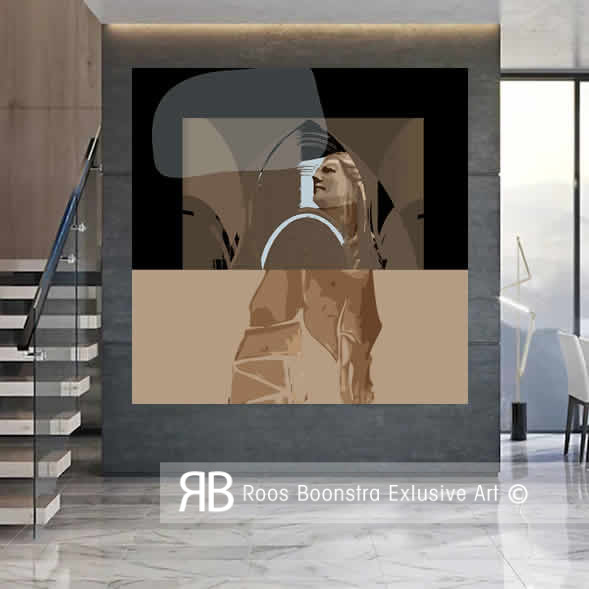 Modern schilderij gebaseerd op klassieke vormen, abstracte compositie in aards palet, hedendaagse interpretatie oudheid 