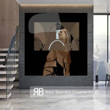 Thumbnail Abstract fine-art schilderij geïnspireerd op klassieke oudheid, moderne compositie met aardetinten en geometrische vormen