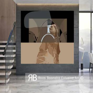 Thumbnail Modern schilderij gebaseerd op klassieke vormen, abstracte compositie in aards palet, hedendaagse interpretatie oudheid 