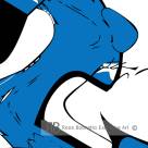 Derde deel van een drieluik waarin vrouwelijke poses abstract getoond worden. In dit deel een een vrouw gekleurd in een mysterieus blauw.