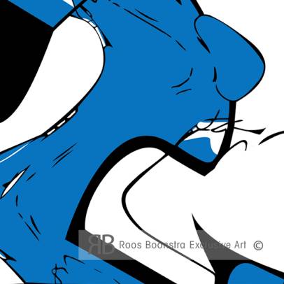 Derde deel van een drieluik waarin vrouwelijke poses abstract getoond worden. In dit deel een een vrouw gekleurd in een mysterieus blauw.