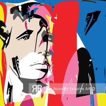 Thumbnail Abstract portretschilderij met intens rood, blauw en geel, krachtige lijnen en emotionele expressie, moderne kunst voor eigentijds interieur.