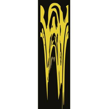 In dit kunstpaneel lijken goudgele vlakken zich als vlammen omhoog te bewegen in een donkere achtergrond, wat een gevoel van opwaartse spirituele kracht oproept.