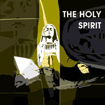 Gestileerd menselijk gezicht van Maria, waarin devotie en vrede wordt uitgestraald. In de tinten olijfgroen, geel, zwart en wit.