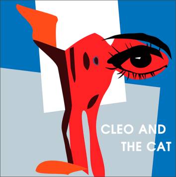 Grafisch schilderij  met samensmelting van mens en kat in opvallende popart stijl.