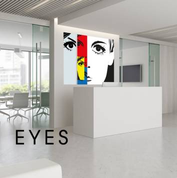 Abstract fineart kunstwerk met het thema ogen, uitgevoerd in briljante kleuren en krachtige compositie, ideaal voor een modern interieur.