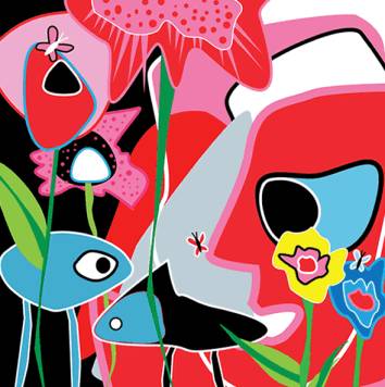 Dit sprankelende popart kunstwerk is een explosie van kleur en energie. Speelse bloemen en abstracte figuren in felrood, geel, blauw en roze komen samen in een krachtige moderne compositie. Duidelijke lijnen, grafische vormen en opvallende contrasten zorgen voor een verrassend en eigentijds effect.