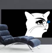 Dit popart kunstwerk  vangt met krachtige eenvoud de mysterieuze blik van een kat.